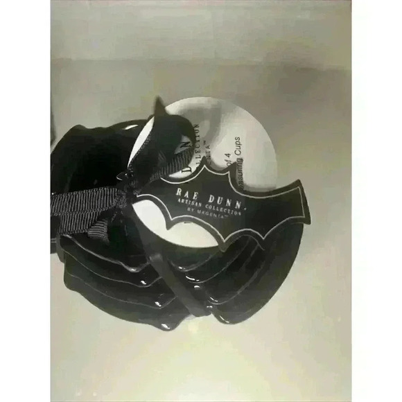 NWT Rae Dunn Halloween Black Bat Measuring Cups Orange Writing Rare - Picture 6 of 9